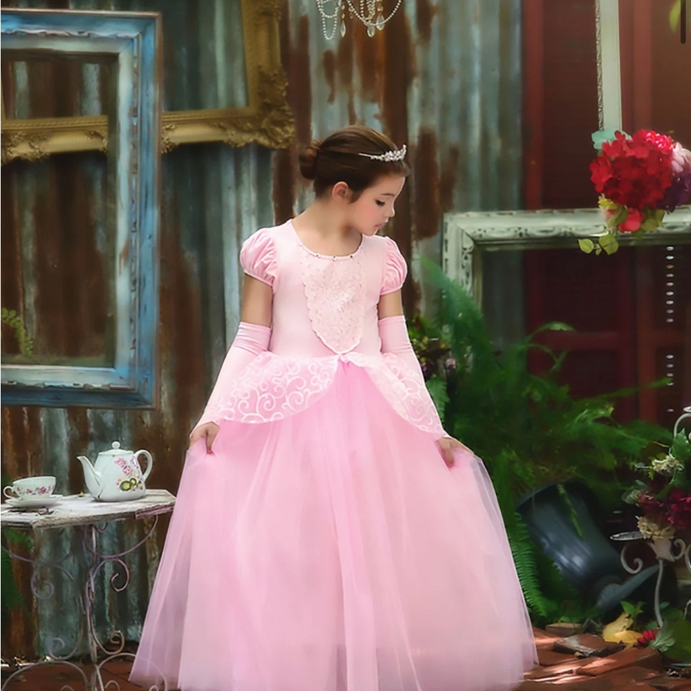 Pink puff Sleeve Scoop Neck Formal Gown